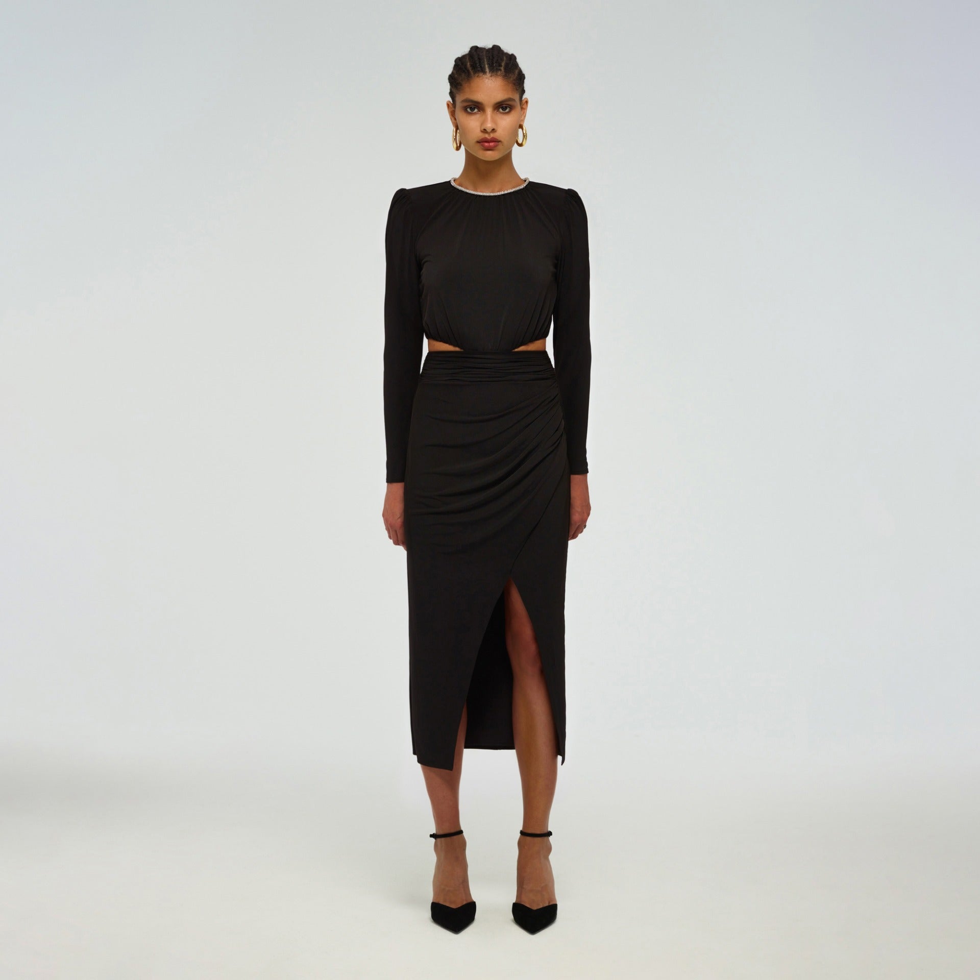 Black Cut Out Midi Dress | self-portrait-EU